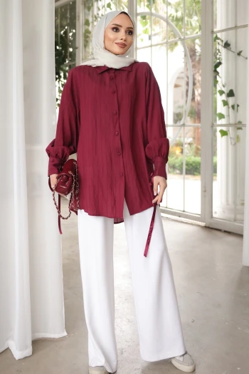 Bordo Kol Bağlamalı Gömlek