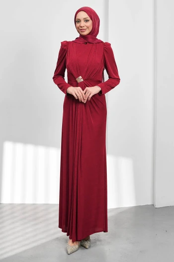 Bordo Önü Drpeli Tokalı Abiye