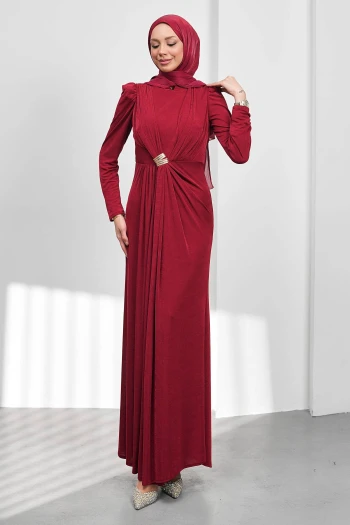 Bordo Önü Drpeli Tokalı Abiye