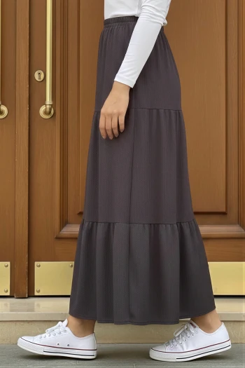 Füme Eteği Katlı Bel Lastikli Bürümcük Etek