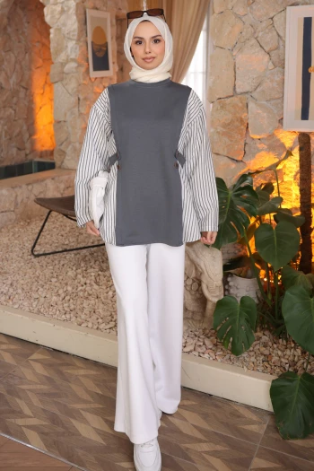 Füme Gömlek Garnili Modal Sweat