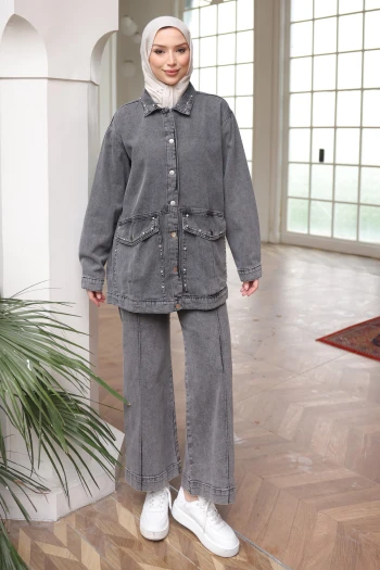 Füme Taşlı Kot Ceket