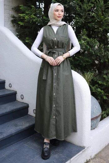 Haki Düğmeli Cepli Kot Jile