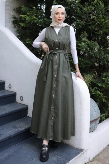 Haki Düğmeli Cepli Kot Jile