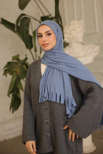 İndigo Helen Önü Süngerli Pratik Piliseli Şal