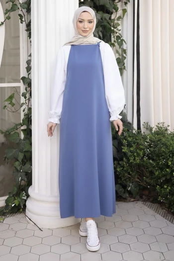 İndigo İp Askılı Jile Elbise