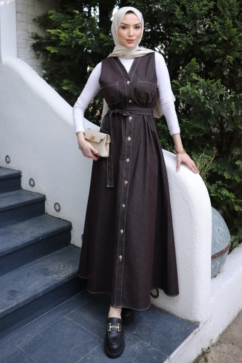 Kahverengi Düğmeli Cepli Kot Jile