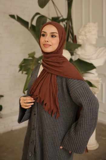 Kahverengi Helen Önü Süngerli Pratik Piliseli Şal