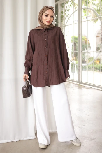 Kahverengi Kol Bağlamalı Gömlek