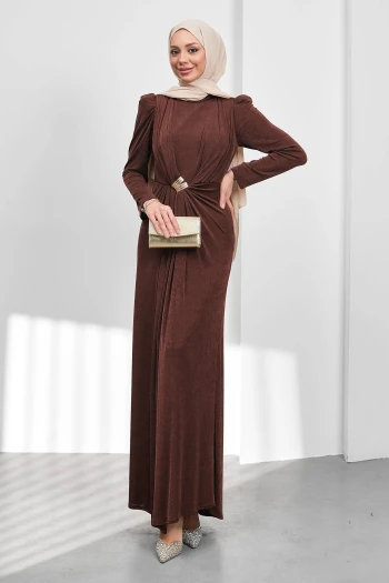 Kahverengi Önü Drpeli Tokalı Abiye