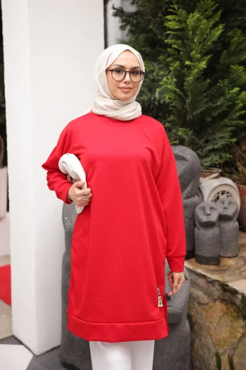 Kırmızı Bisiklet Yaka Armalı Tunik