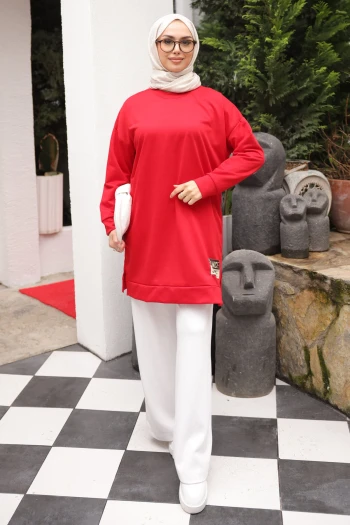 Kırmızı Bisiklet Yaka Armalı Tunik