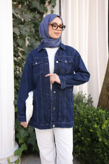 Koyu Mavi Cepli Kot Ceket