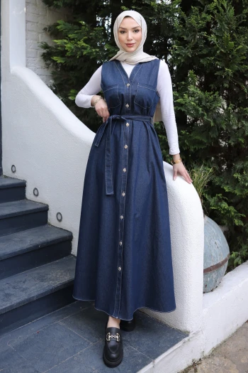 Koyu Mavi Düğmeli Cepli Kot Jile