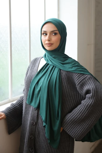 Koyu Yeşil Helen Önü Süngerli Pratik Penye Şal