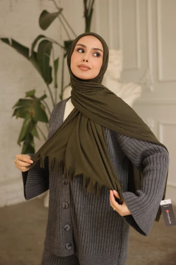 Koyu Yeşil Helen Önü Süngerli Pratik Piliseli Şal