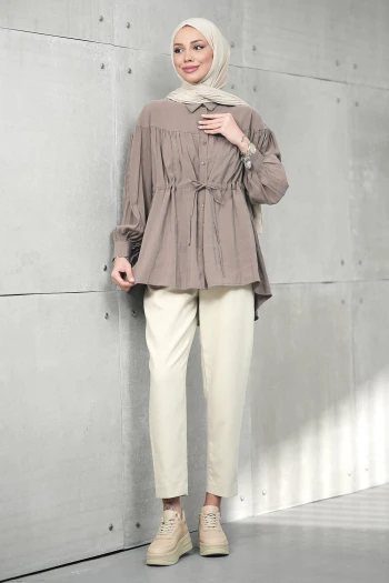 Koyuv Vizon Bel Bağlamalı Modal Salaş Tunik