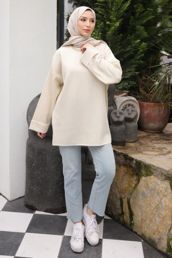 Krem Simli Merserize Triko Tunik