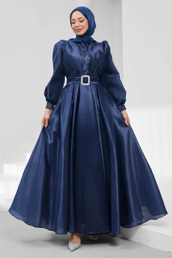 Lacivert Balon Kol Drapeli Abiye