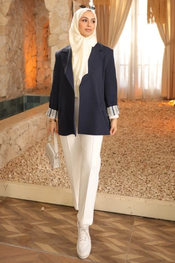 Lacivert Çizgili Astarlı Ceket