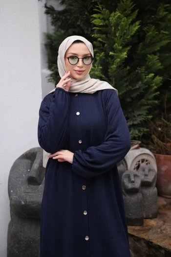 Lacivert Düğmeli Tunik Pantolonlu Bürümcük Takım