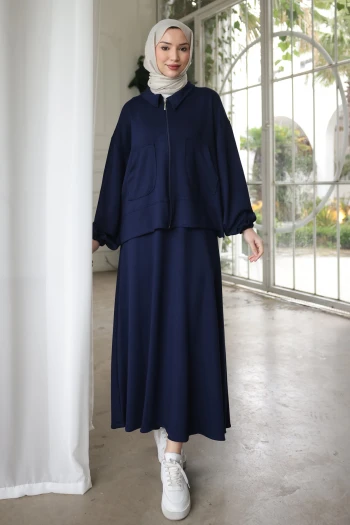 Lacivert Fermuarlı Sweat Hırka Etekli Modal Takım