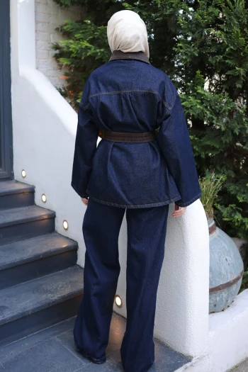 Lacivert Garnili Ceket Pantolonlu Kot Takım