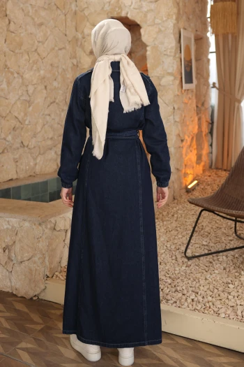 Lacivert Kravuze Yaka Düğmeli Trençkot