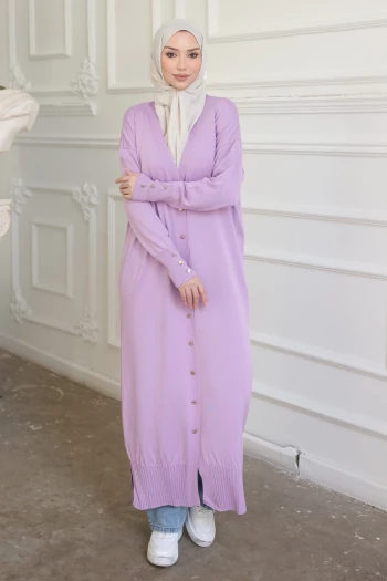 Lila Soğuk İplik Triko Hırka