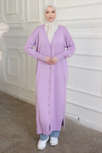 Lila Soğuk İplik Triko Hırka