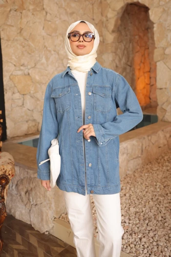 Mavi Cepli Kot Ceket