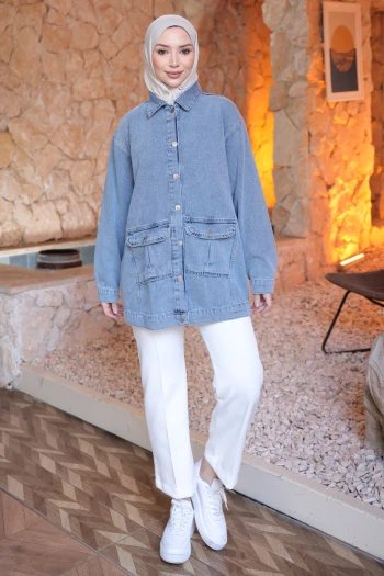 Mavi Taş İşlemeli Kot Ceket