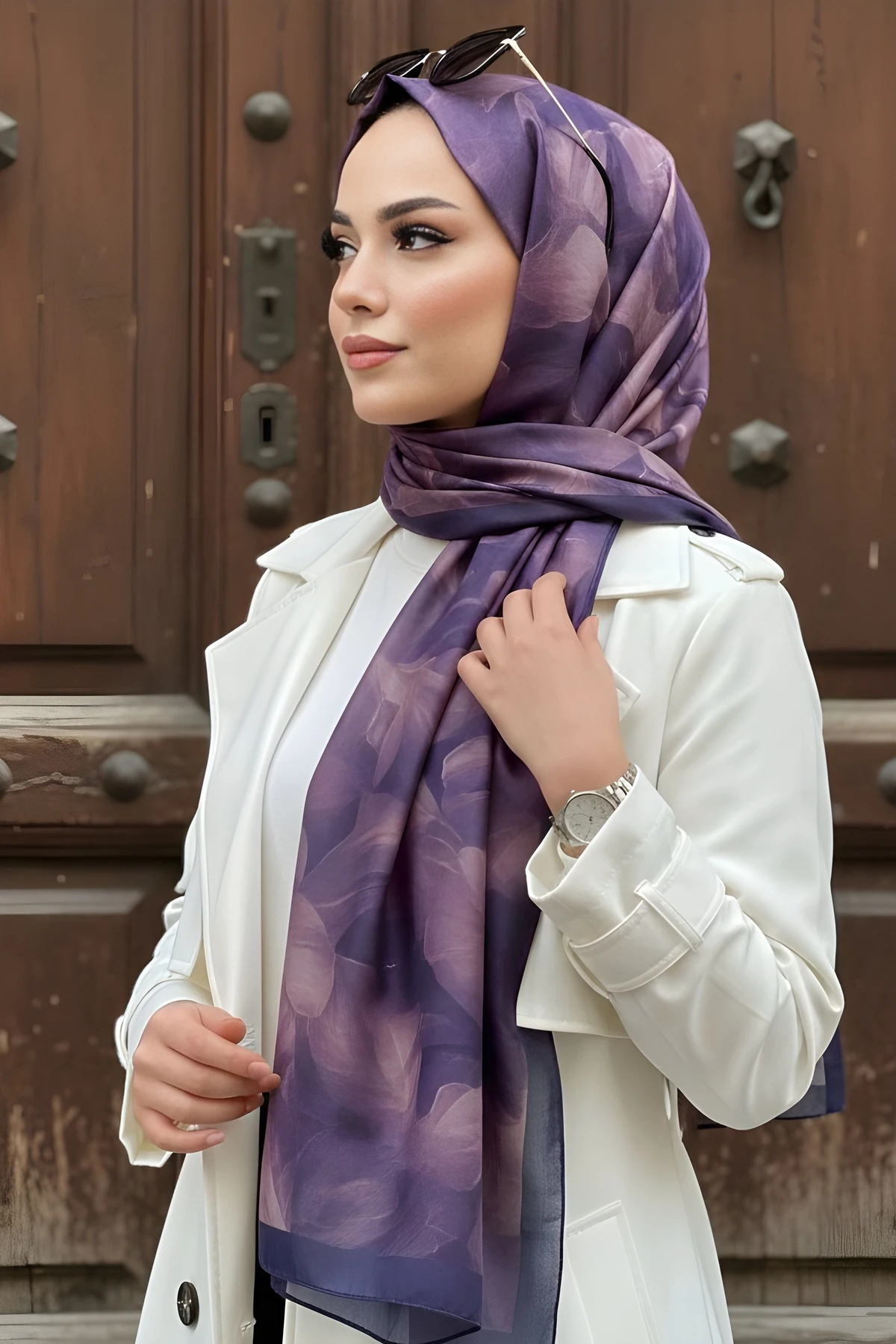 Mor Desenli Soft Dijital Şal