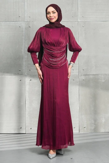 Mürdüm Beli Zincir Detaylı Drapeli Janjan Abiye