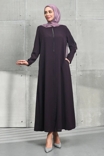 Mürdüm Bisiklet Yaka Taşlı Fermuarlı Ferace