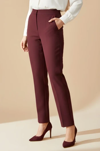 Mürdüm Çift Cepli Bel Lastikli kumaş Pantolon