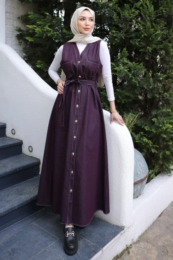 Mürdüm Düğmeli Cepli Kot Jile