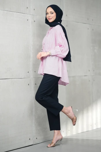 Pembe Bel Bağlamalı Modal Salaş Tunik