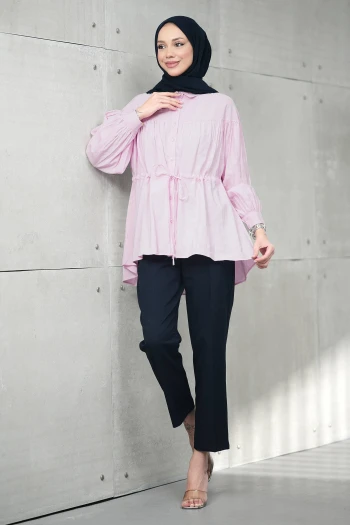 Pembe Bel Bağlamalı Modal Salaş Tunik