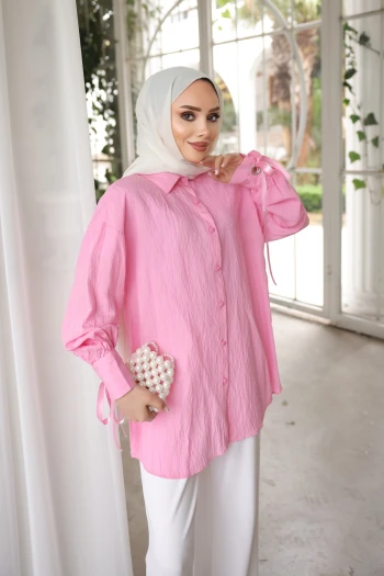 Pembe Kol Bağlamalı Gömlek