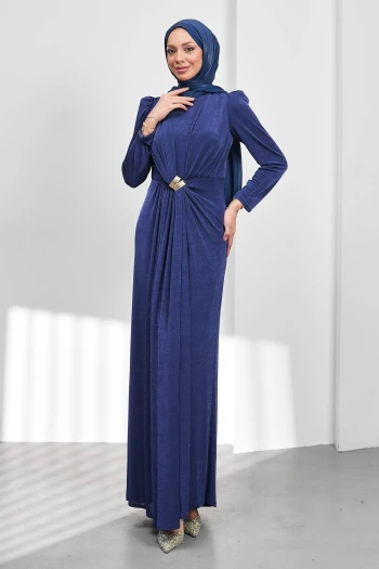 Saks Mavi Önü Drpeli Tokalı Abiye