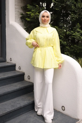 Sarı Bebe Yaka Bel Bağlamalı Gömlek