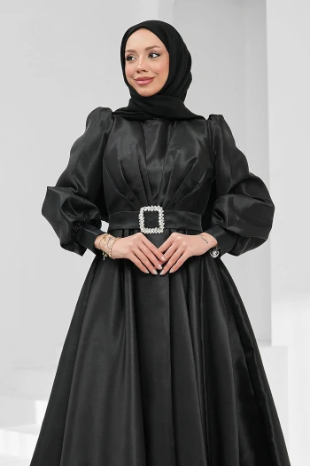 Siyah Balon Kol Drapeli Abiye