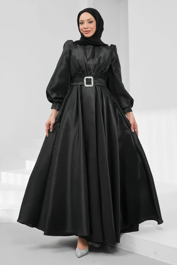 Siyah Balon Kol Drapeli Abiye