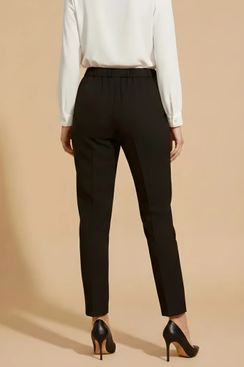 Siyah Çift Cepli Bel Lastikli kumaş Pantolon