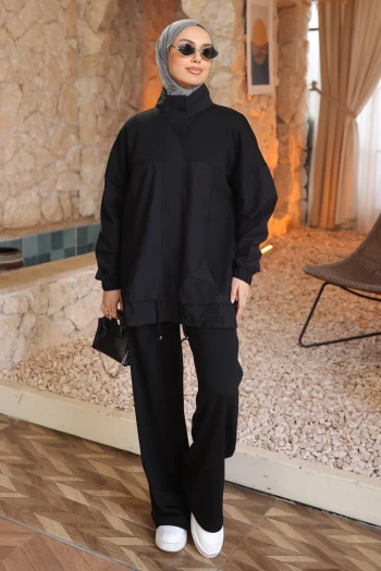 Siyah Garnili Tınik Pantolonlu Modal Takım