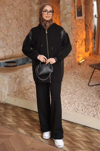 Siyah Garnili Tunik Pantolonlu Modal Takım