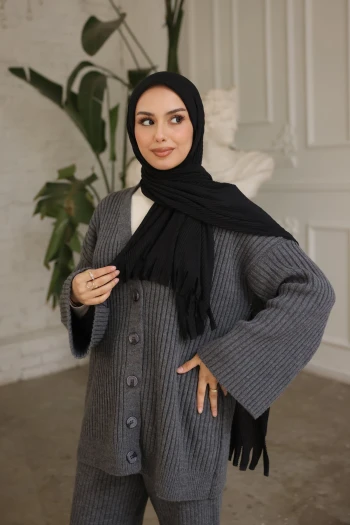 Siyah Helen Önü Süngerli Pratik Piliseli Şal