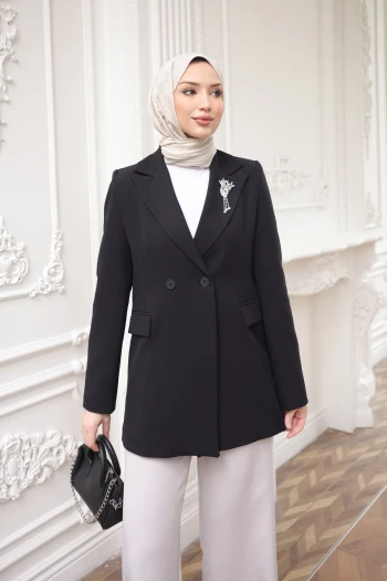 Siyah Kravuze Yaka Astarlı Ceket