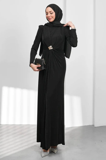 Siyah Önü Drpeli Tokalı Abiye